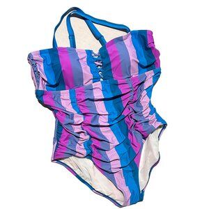 Torrid Size 4 Striped One Piece Swimsuit Ruched Bust